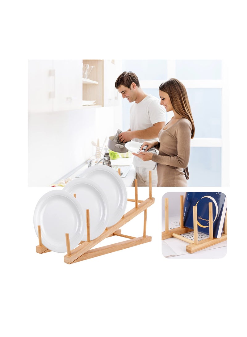 حامل أطباق خشبي 2 قطعة، رف أطباق خشبي، حامل تخزين لمطبخ، رف تجفيف الأطباق، مناسب للأطباق، الأكواب، أغطية القدور، الأوعية، لوحات التقطيع - Image 4