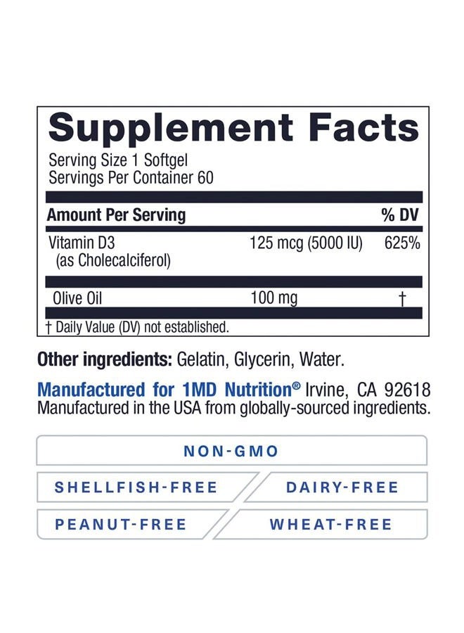 1MD Nutrition Vitamin D3 5000 IU Softgels | Bone Health, Muscle Function, & Immune Support | Gluten Free and Non-GMO with Organic Avocado Oil | 3-Month Supply - Image 4