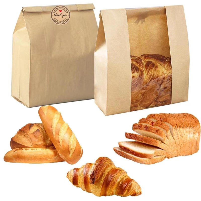 PONGHEI Large Paper Bread Bags for Homemade Bread Sourdough Bread Bags Large Paper Bakery Bag with Window Bread Gifting Bags,Label Seal Sticker Included Pack of 25(13.7x8.2x3.5 inch) - Image 1