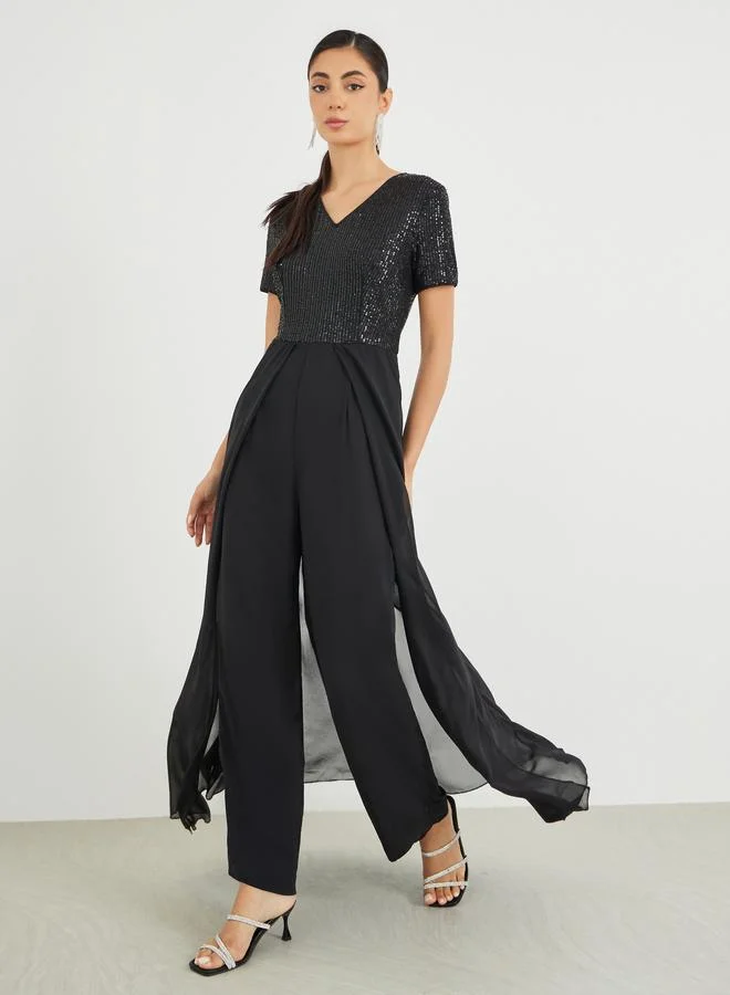Styli Styli Embellished Sequins Wide Leg Jumpsuit