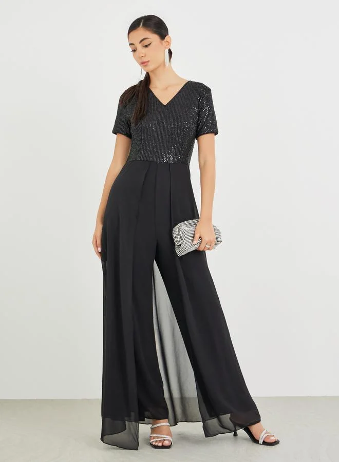 Styli Styli Embellished Sequins Wide Leg Jumpsuit