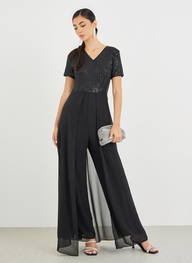 Styli Embellished Sequins Wide Leg Jumpsuit - Image 2