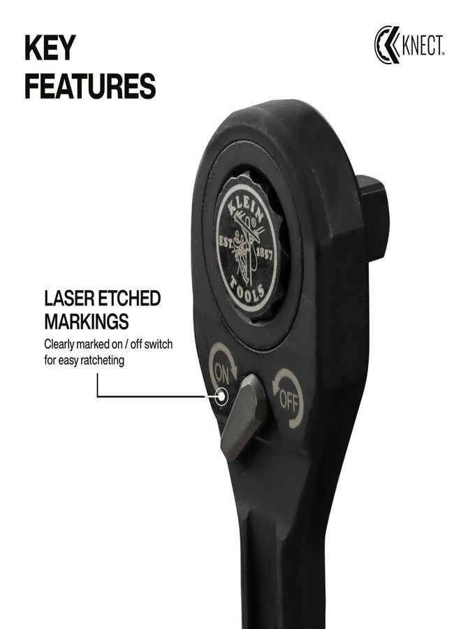 KLEIN TOOLS 65408ADP KNECT (M) Pass Through Ratchet and 3/8-Inch Socket Adapter Set, 90-Tooth Wrench for Extended Threaded Rods, Compact and Comfortable Grip, Traditional Socket Compatibility - Image 4