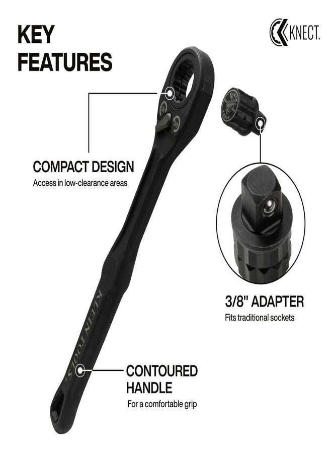 KLEIN TOOLS 65408ADP KNECT (M) Pass Through Ratchet and 3/8-Inch Socket Adapter Set, 90-Tooth Wrench for Extended Threaded Rods, Compact and Comfortable Grip, Traditional Socket Compatibility - Image 3