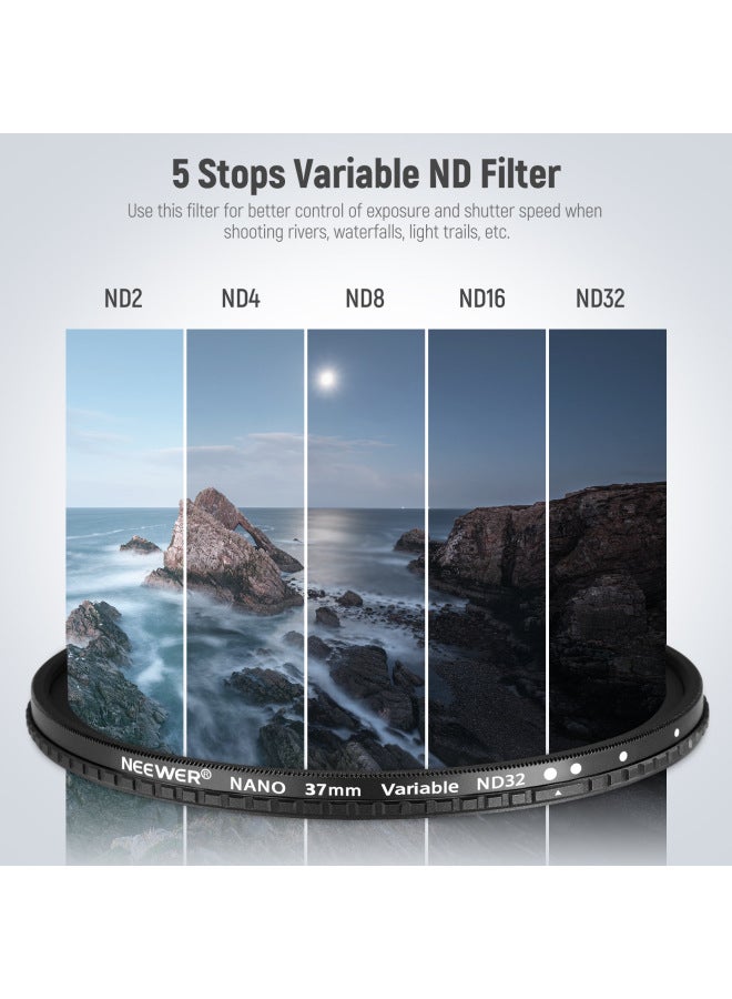 NEEWER/newer ND2-nd32 MRC Adjustable ND Filter Mirrorless Slr 37-82mm Lens Light Reduction Filter-Color:Newer 43mm ND2-ND32 MRC Adjustable ND Filter (hd & Large & Small Head)  - Image 2