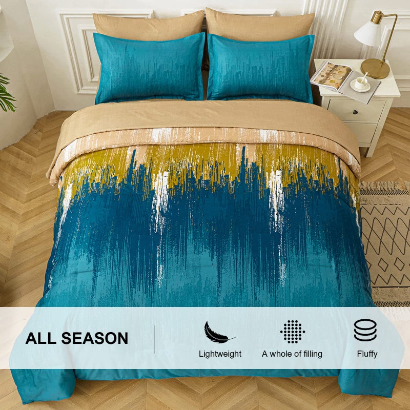 WONGS BEDDING Teal Comforter Set King,7 Pieces Bed in a Bag Abstract Art Gradient Comforter Soft Microfiber Bedding Set -1 Comforter, 1 Flat Sheet, 1 Fitted Sheet, 2 Pillow Shams,2 Pillowcases - Image 3