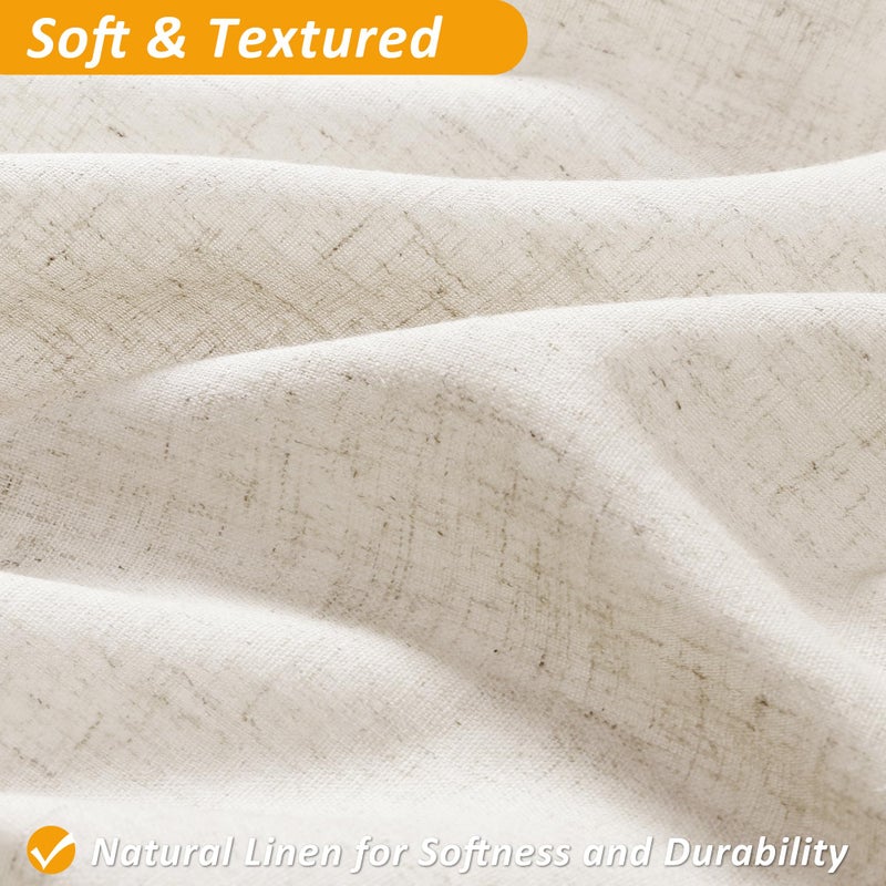 Naturoom Beige Linen Shower Curtain with Snap in Liner Set Rustic Farmhouse Shower Curtains for Bathroom 200GSM Textured Cream Burlap Cloth Double Bath Curtains with See Through Top Window 72x72 - Image 2