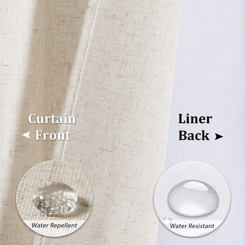 Naturoom Beige Linen Shower Curtain with Snap in Liner Set Rustic Farmhouse Shower Curtains for Bathroom 200GSM Textured Cream Burlap Cloth Double Bath Curtains with See Through Top Window 72x72 - Image 5