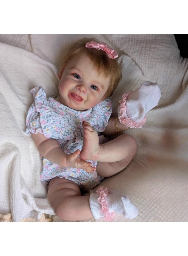 ان بي كي دمية طفلة رضيعة واقعية، مصنوعة يدويًا من الفينيل الناعم والسيليكون، بطول ١٩ بوصة، بتصميم رومبير مزهر، مجموعة لعب للأطفال حديثي الولادة. - Image 1