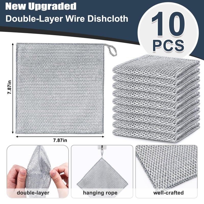 Navona 10 Pcs New Upgrade Steel Wire Dishcloth,Double-Layer Steel Wire Cleaning Cloth,Powerful Cleaning Non-Scratch Wire Dishcloth Rag for Cookware, Sinks, Dishes, Stove Tops - Image 2