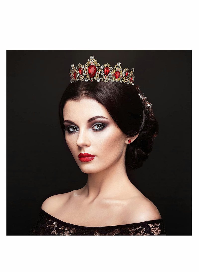 Y&D Baroque Gold Queen Crown for Women, Sparkle Bridal Wedding, Handmade Crystal Vintage Princess Tiara, Birthday Prom Decoration, Hair Accessories Wedding Jewelry (Ruby) - Image 2
