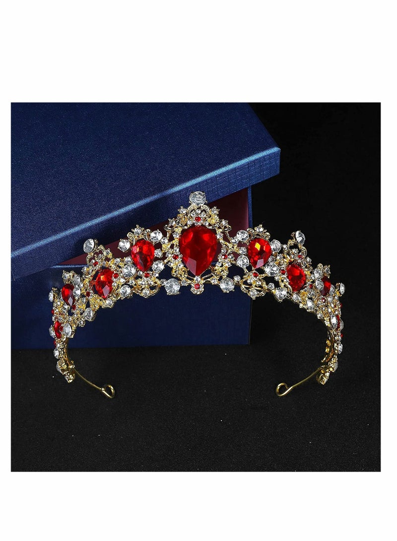 Y&D Baroque Gold Queen Crown for Women, Sparkle Bridal Wedding, Handmade Crystal Vintage Princess Tiara, Birthday Prom Decoration, Hair Accessories Wedding Jewelry (Ruby) - Image 5