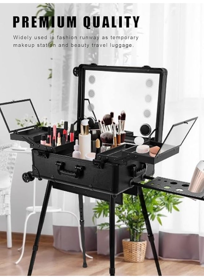 Arabest Rolling Makeup Train Case with Lighted Mirror, 24inch Large Make up Cosmetic Orgainzer Box Travel Case with Bluetooth, Professional Protable Aluminum Trolley Salon Staion dimension is 26.5"" x 18"" x 9"", 33 - Image 3
