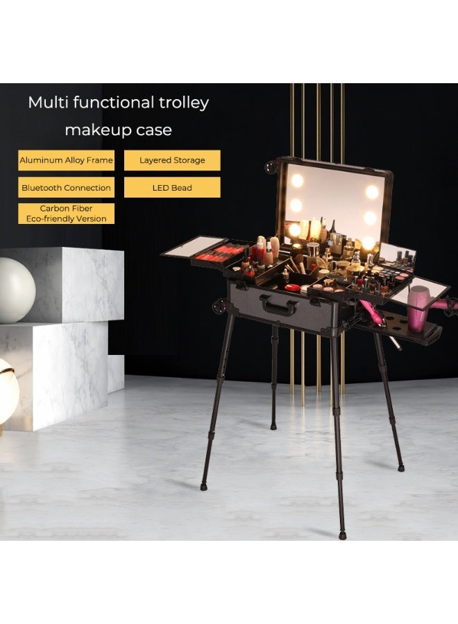 Arabest Rolling Makeup Train Case with Lighted Mirror, 24inch Large Make up Cosmetic Orgainzer Box Travel Case with Bluetooth, Professional Protable Aluminum Trolley Salon Staion dimension is 26.5"" x 18"" x 9"", 33 - Image 4