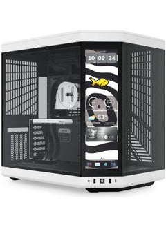 كيس HYTE Y70 Touch Infinite ميد تاور ATX – أبيض وأسود، شاشة لمس 14.5 بوصة بدقة 2.5K، تصميم مزدوج الغرفة، يدعم حتى 10 مراوح وراديتر 360 مم – الموديل: CS-HYTE-Y70TI-WB