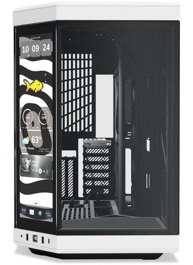 هايت كيس HYTE Y70 Touch Infinite ميد تاور ATX – أبيض وأسود، شاشة لمس 14.5 بوصة بدقة 2.5K، تصميم مزدوج الغرفة، يدعم حتى 10 مراوح وراديتر 360 مم – الموديل: CS-HYTE-Y70TI-WB  - Image 2
