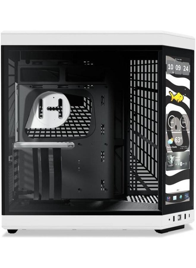 هايت كيس HYTE Y70 Touch Infinite ميد تاور ATX – أبيض وأسود، شاشة لمس 14.5 بوصة بدقة 2.5K، تصميم مزدوج الغرفة، يدعم حتى 10 مراوح وراديتر 360 مم – الموديل: CS-HYTE-Y70TI-WB  - Image 3