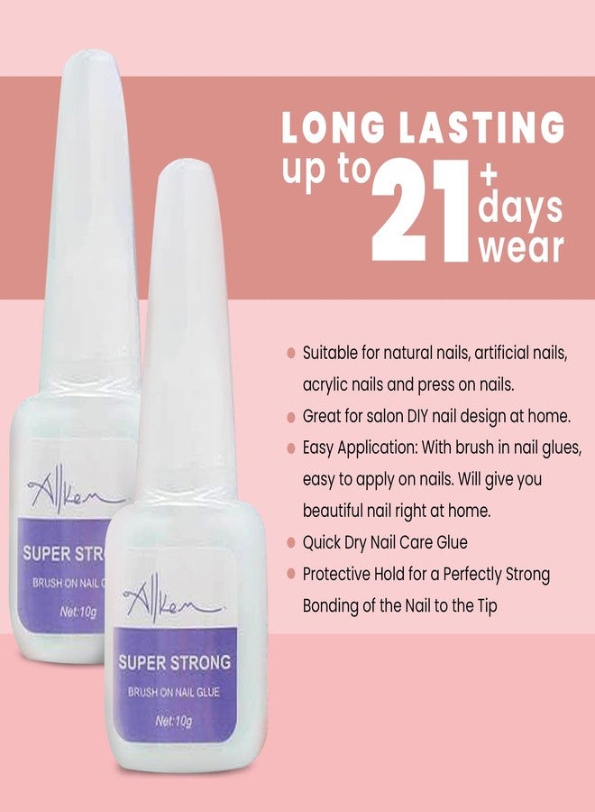 Allkem Super Strong Nail Glue for Press on Nails, Natural, Acrylic Nails, Fake Nails (10g) - Professional & Quick Dry Brush on Nail Tips Glue for Women - Image 2