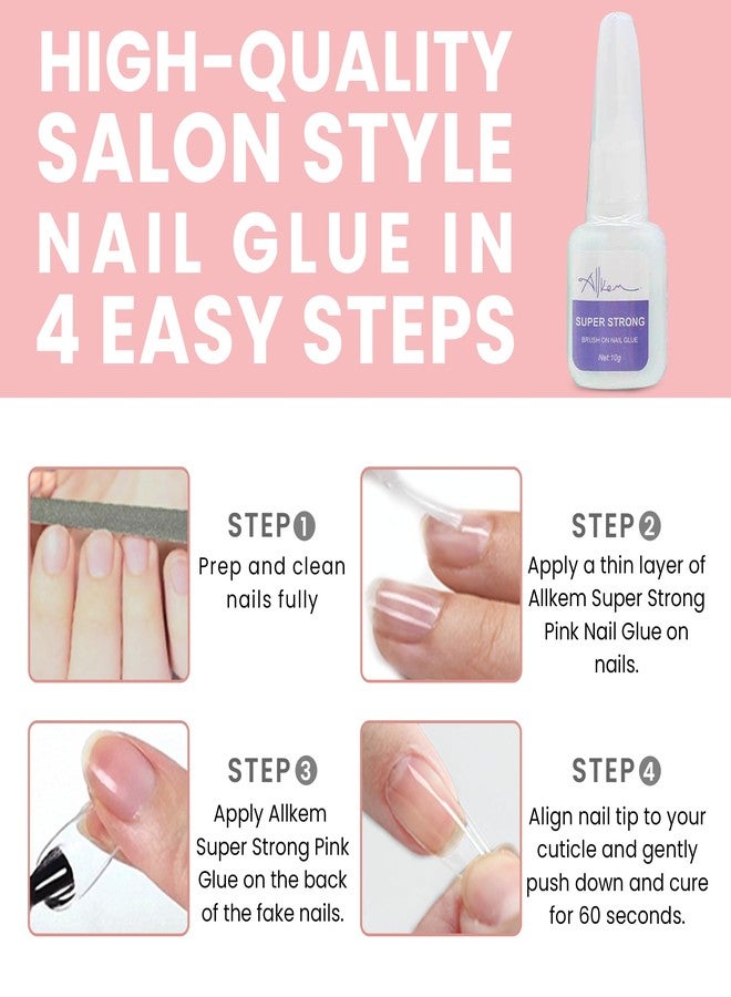 Allkem Super Strong Nail Glue for Press on Nails, Natural, Acrylic Nails, Fake Nails (10g) - Professional & Quick Dry Brush on Nail Tips Glue for Women - Image 4