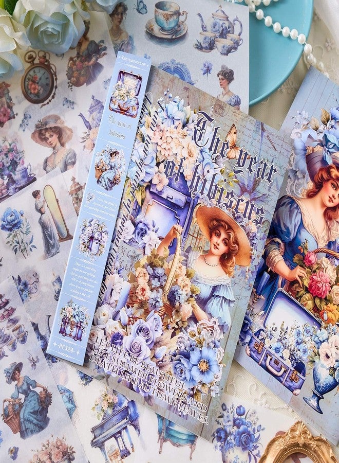 Funspark Vintage Theme Stickers Elegant Victorian Girl Scrapbook Stickers Floral Aesthetic Ephemera for Journals Planners Collage and DIY Crafts Pack of 1 The Year of Hibiscus - Image 1