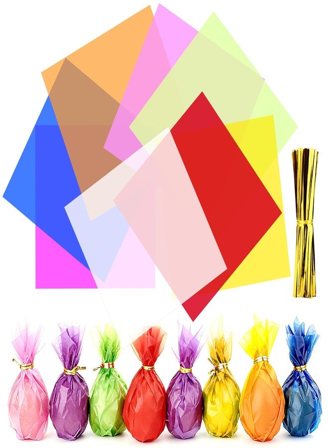 FOJOO 200 Pcs Colored Cellophane Sheets,7.5x7.5 Inch Cello Sheets, Colored Cello Wrap for DIY Arts Crafts, Gift Wrapping, Scrapbooking & Decorations - Image 1