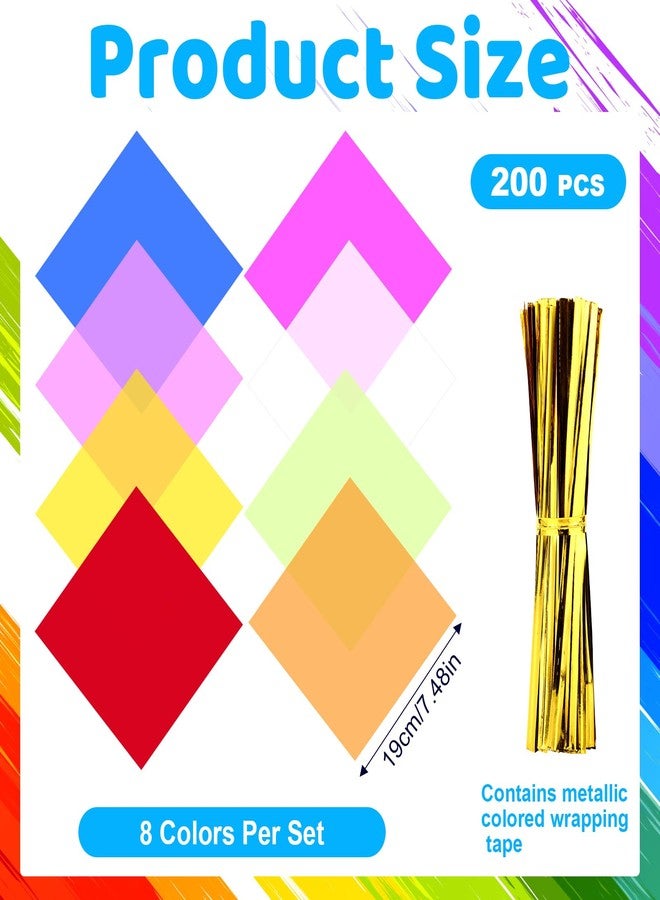 FOJOO 200 Pcs Colored Cellophane Sheets,7.5x7.5 Inch Cello Sheets, Colored Cello Wrap for DIY Arts Crafts, Gift Wrapping, Scrapbooking & Decorations - Image 2
