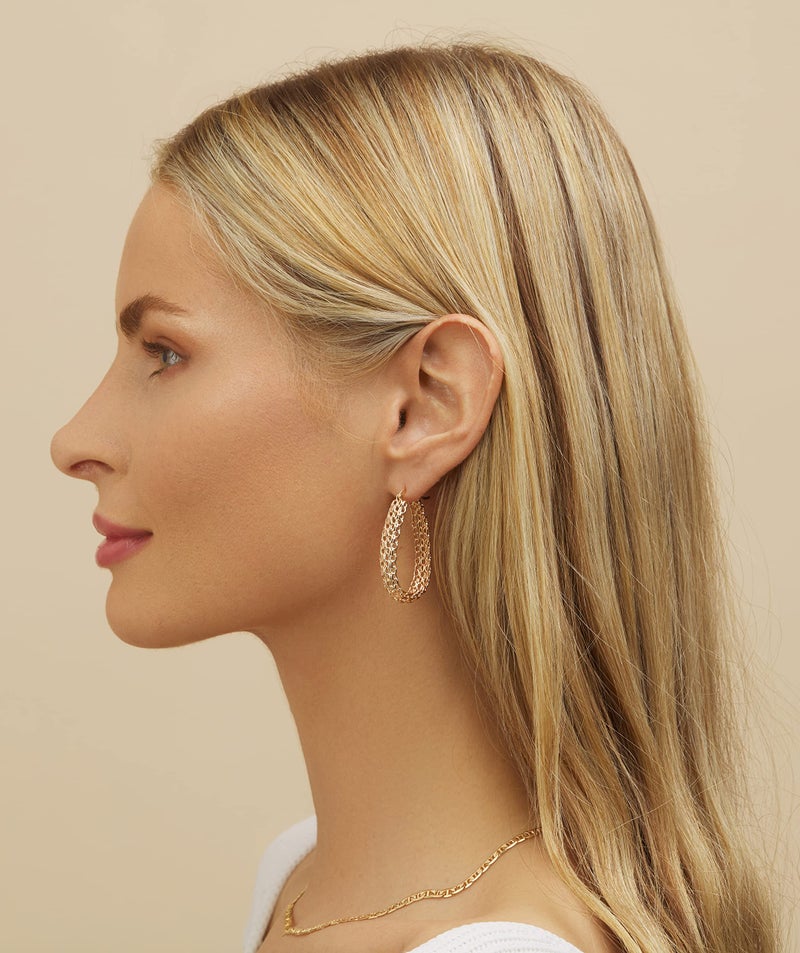 Barzel 18K Gold Plated Link Mesh Braided Filigree Hoop Earrings (Gold) - Image 4