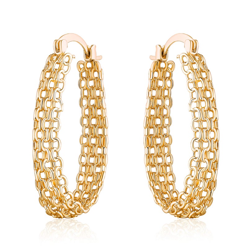 Barzel 18K Gold Plated Link Mesh Braided Filigree Hoop Earrings (Gold) - Image 1
