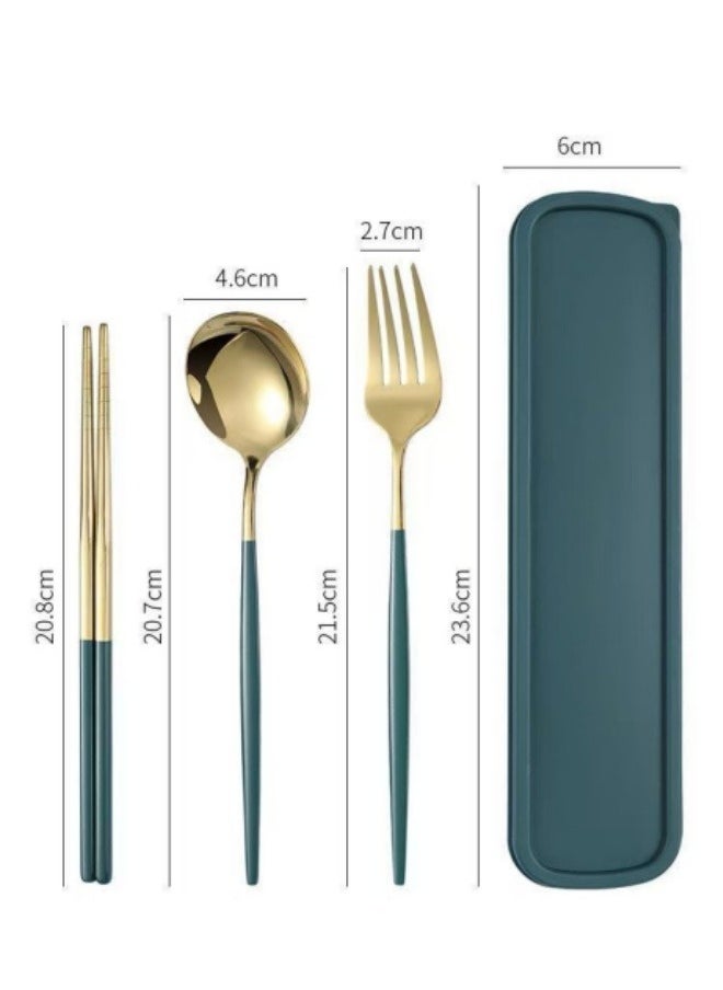 Generic - 4-Piece Chopsticks Spoon Fork Set Portable Cutlery Set With Box - Image 1
