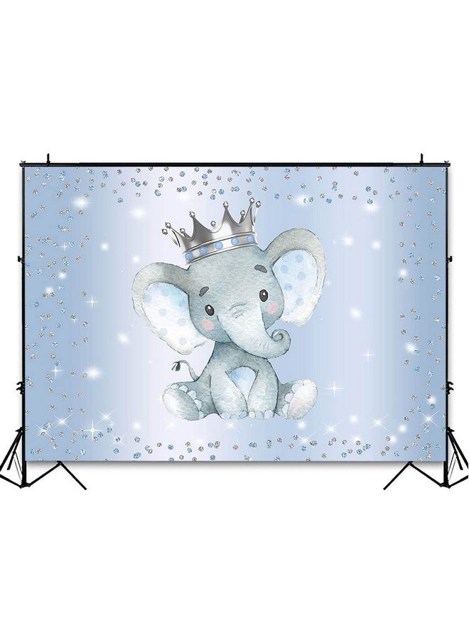 Avezano Boy Elephant Backdrop For Baby Shower Party Photography Background Blue And Silver Glitter Dots Crown Prince Elephant Baby Shower Decorations Backdrops For Photoshoot (7X5Ft)  - Image 4