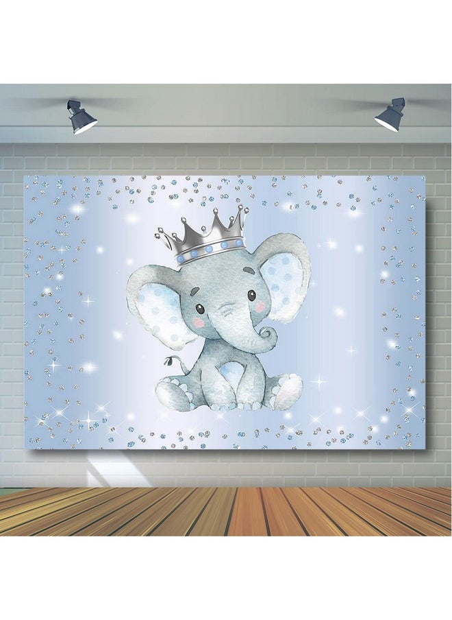 Avezano Boy Elephant Backdrop For Baby Shower Party Photography Background Blue And Silver Glitter Dots Crown Prince Elephant Baby Shower Decorations Backdrops For Photoshoot (7X5Ft)  - Image 5