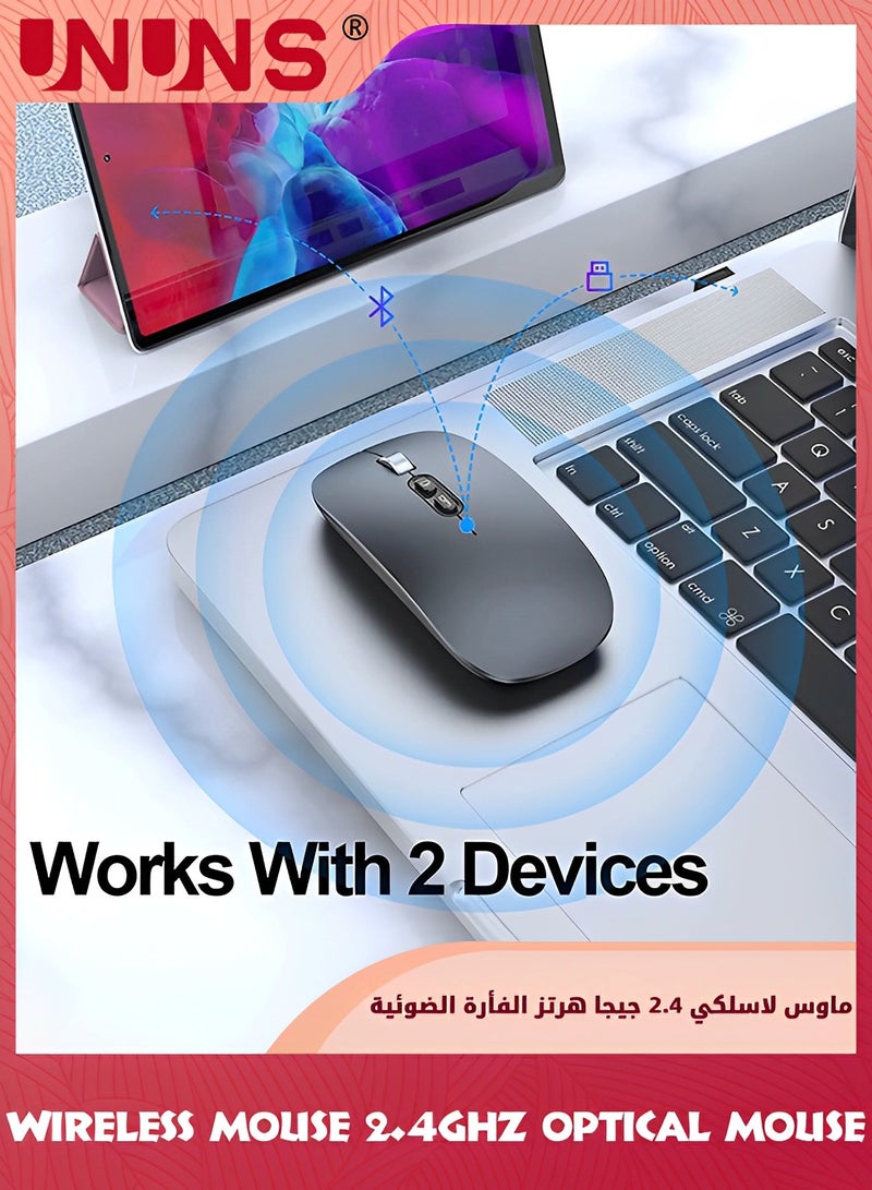 UNUNS Wireless Bluetooth Mouse,2.4GHz Optical Mice With USB Mini Receiver,Portable Mouse,Adjustable DPI Cordless Mouse,Gaming Mice,Portable Silent Mice For MacBook Notebook Laptop PC Computer,Grey  - Image 4