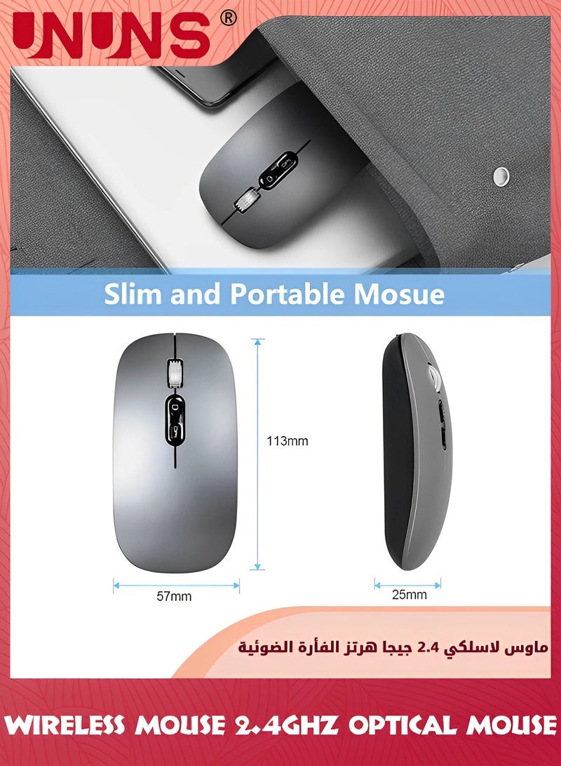 UNUNS Wireless Bluetooth Mouse,2.4GHz Optical Mice With USB Mini Receiver,Portable Mouse,Adjustable DPI Cordless Mouse,Gaming Mice,Portable Silent Mice For MacBook Notebook Laptop PC Computer,Grey  - Image 3