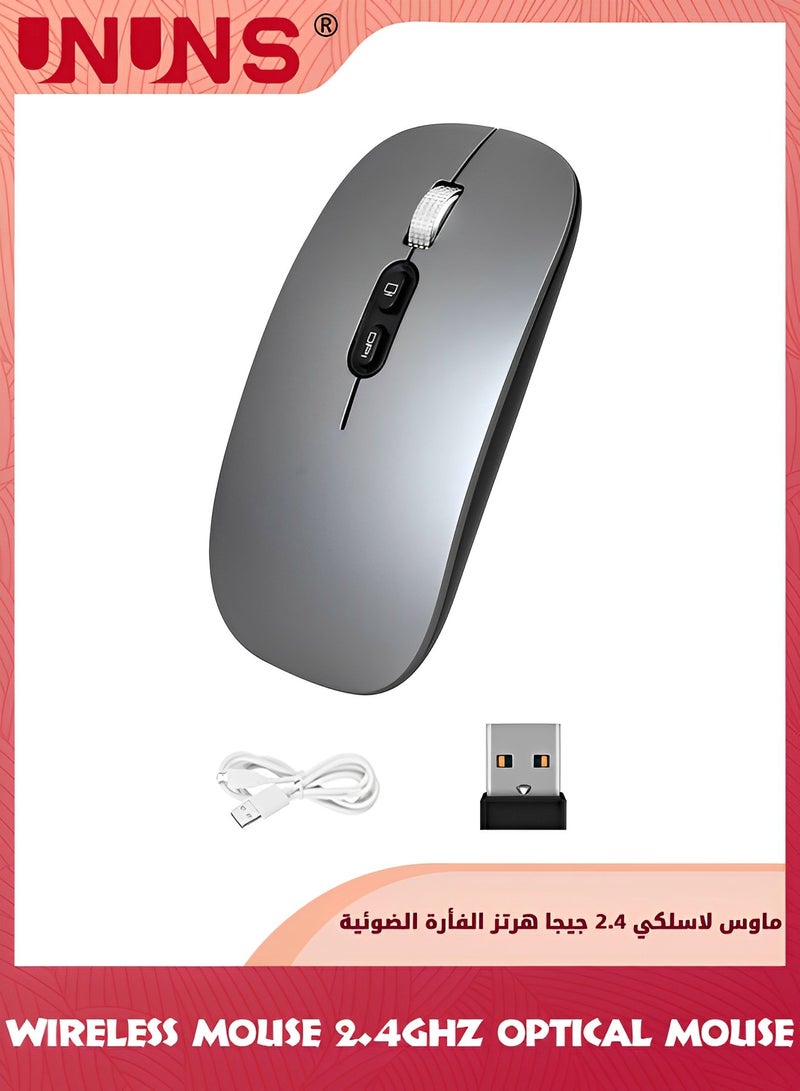 UNUNS Wireless Bluetooth Mouse,2.4GHz Optical Mice With USB Mini Receiver,Portable Mouse,Adjustable DPI Cordless Mouse,Gaming Mice,Portable Silent Mice For MacBook Notebook Laptop PC Computer,Grey  - Image 1