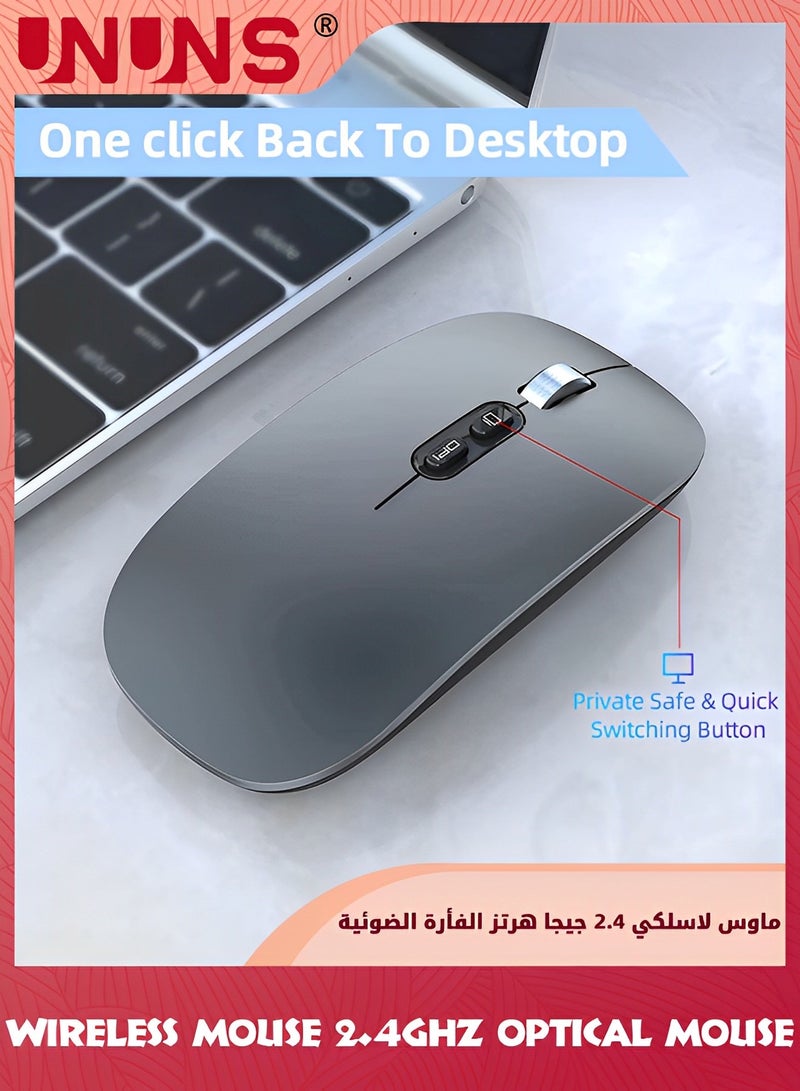 UNUNS Wireless Bluetooth Mouse,2.4GHz Optical Mice With USB Mini Receiver,Portable Mouse,Adjustable DPI Cordless Mouse,Gaming Mice,Portable Silent Mice For MacBook Notebook Laptop PC Computer,Grey  - Image 5