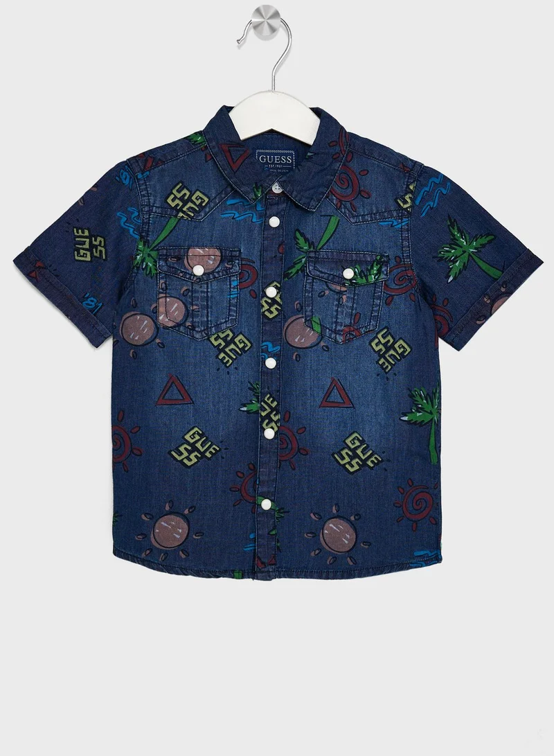 GUESS Kids Palm Tree Print Denim Shirt
