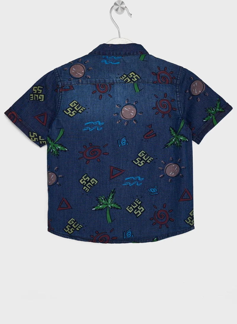 GUESS Kids Palm Tree Print Denim Shirt