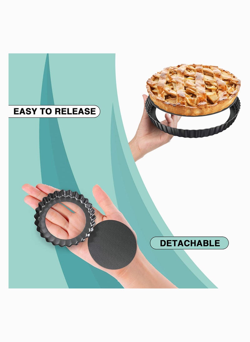 قالب تارت بقاعدة قابلة للإزالة، مجموعة من 5 قطع، قوالب تارت غير لاصقة بحجم 9 بوصات و4 بوصات لصنع الفطائر والتارت والكيش. - Image 2
