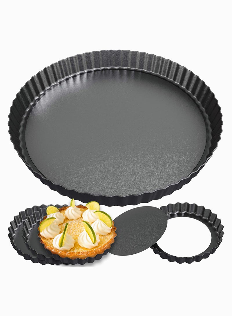 قالب تارت بقاعدة قابلة للإزالة، مجموعة من 5 قطع، قوالب تارت غير لاصقة بحجم 9 بوصات و4 بوصات لصنع الفطائر والتارت والكيش. - Image 1