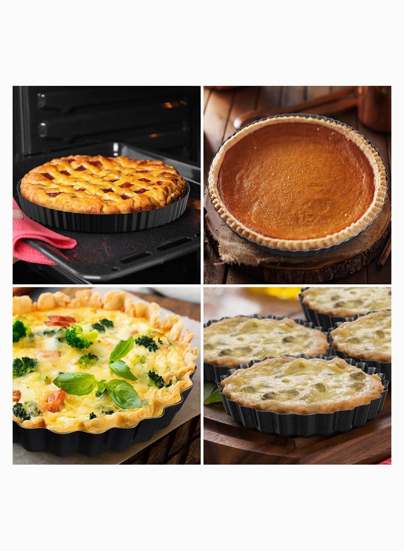 قالب تارت بقاعدة قابلة للإزالة، مجموعة من 5 قطع، قوالب تارت غير لاصقة بحجم 9 بوصات و4 بوصات لصنع الفطائر والتارت والكيش. - Image 5