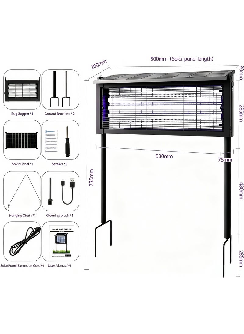 Solar Bug Zapper Outdoor, 4500V Solar Mosquito Zapper Outdoor Waterproof, 1/2 Acre Coverage Rechargeable Electric Fly Zapper, Cordless Portable Mosquito Traps for Backyard, Patio, Camping, Indoor - Image 2