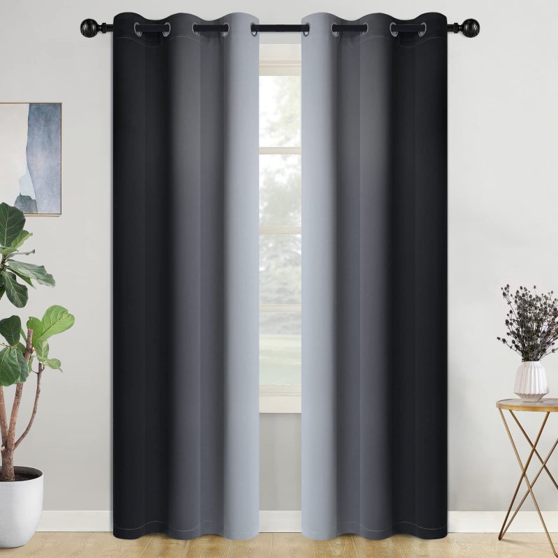 COSVIYA Curtains & Drapes Ombre Room Darkening Curtains 84 inch Length  Grommet Gradient Black and Greyish White Light Blocking Insulated Thermal Curtains for Bedroom/Living Room 2 Panels 42x84 inches - Image 1