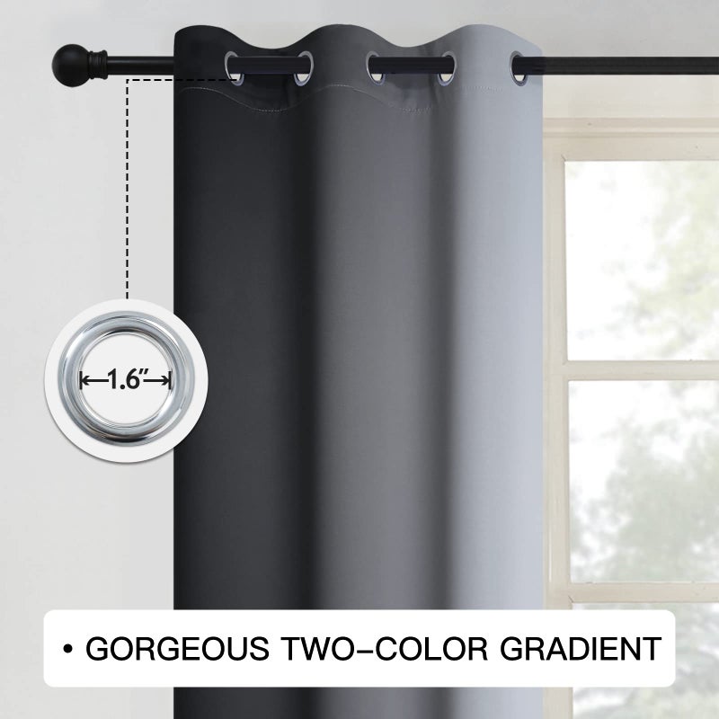 COSVIYA Curtains & Drapes Ombre Room Darkening Curtains 84 inch Length  Grommet Gradient Black and Greyish White Light Blocking Insulated Thermal Curtains for Bedroom/Living Room 2 Panels 42x84 inches - Image 3