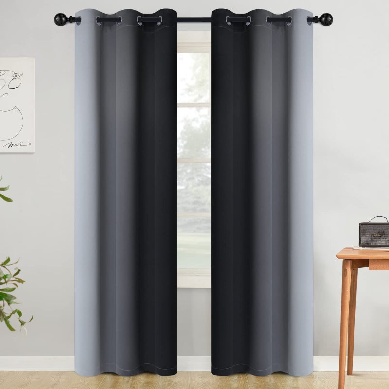 COSVIYA Curtains & Drapes Ombre Room Darkening Curtains 84 inch Length  Grommet Gradient Black and Greyish White Light Blocking Insulated Thermal Curtains for Bedroom/Living Room 2 Panels 42x84 inches - Image 2