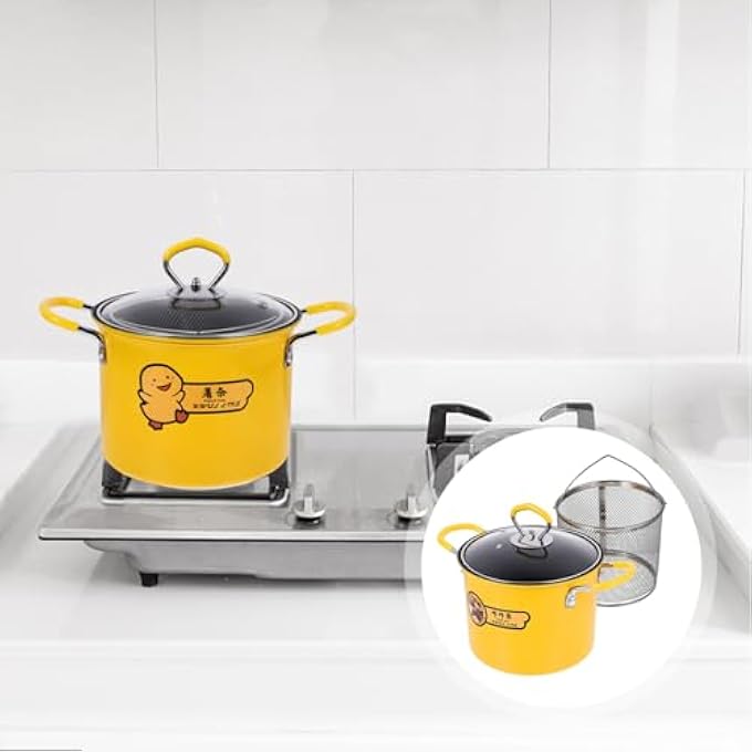 rayihni 1 Set Fryer With Strainer Deep Fryer Pans Griddle Pan Work On Non Stick Fry Pan Wok Flat Skillet Frying Basket Kitchen Frying Pot Stainless Steel Induction Cooker Household Glass - Image 4