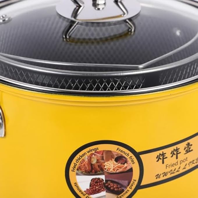 rayihni 1 Set Fryer With Strainer Deep Fryer Pans Griddle Pan Work On Non Stick Fry Pan Wok Flat Skillet Frying Basket Kitchen Frying Pot Stainless Steel Induction Cooker Household Glass - Image 5