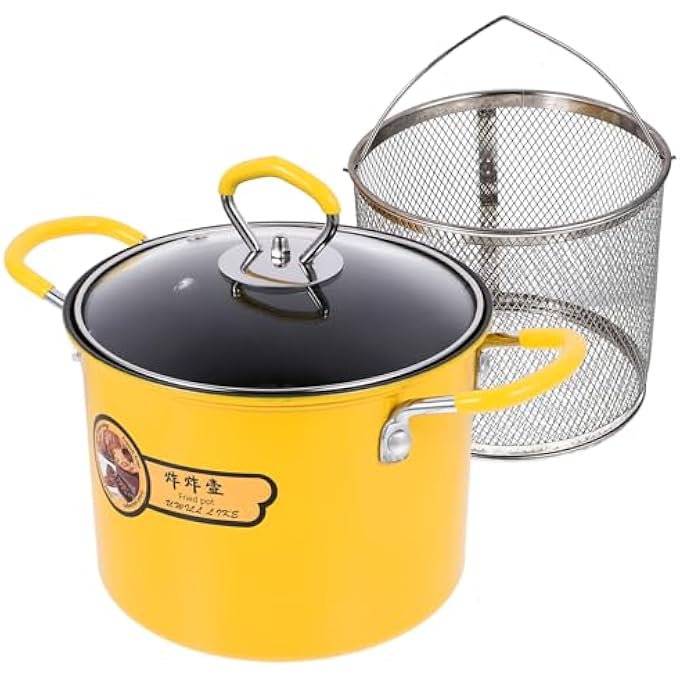 rayihni 1 Set Fryer With Strainer Deep Fryer Pans Griddle Pan Work On Non Stick Fry Pan Wok Flat Skillet Frying Basket Kitchen Frying Pot Stainless Steel Induction Cooker Household Glass - Image 2