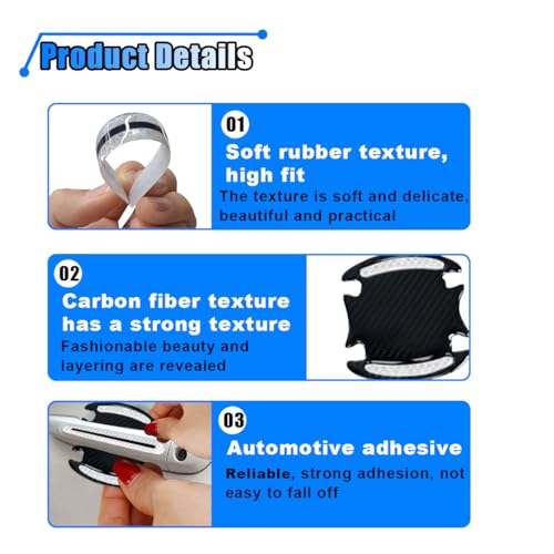 BDZMC 8PCS Reflective Car Door Handle Protector Sticker, Carbon Fiber Auto Door Handle Cup Paint Guard Protective Film, Anti-Scratches Car Door Handle Bowl Sticker, Self-Adhesive & Non-Marking (White) - Image 3