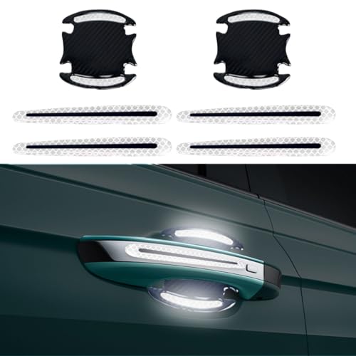 BDZMC 8PCS Reflective Car Door Handle Protector Sticker, Carbon Fiber Auto Door Handle Cup Paint Guard Protective Film, Anti-Scratches Car Door Handle Bowl Sticker, Self-Adhesive & Non-Marking (White) - Image 1