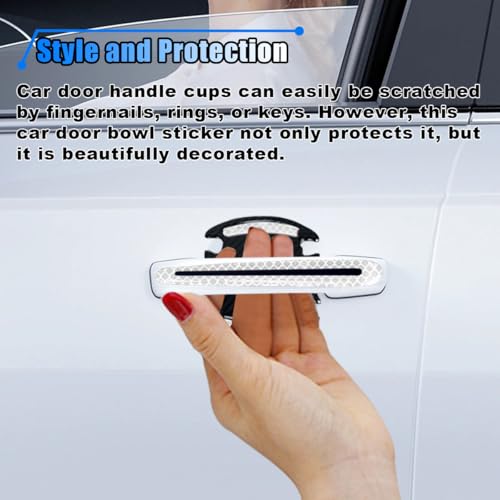 BDZMC 8PCS Reflective Car Door Handle Protector Sticker, Carbon Fiber Auto Door Handle Cup Paint Guard Protective Film, Anti-Scratches Car Door Handle Bowl Sticker, Self-Adhesive & Non-Marking (White) - Image 5